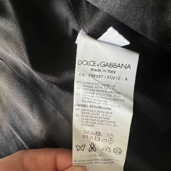 Dolce & Gabbana Black Wool Crepe Contrast Trim Detail Button Front Coat Size 46 - Picture 11 of 16